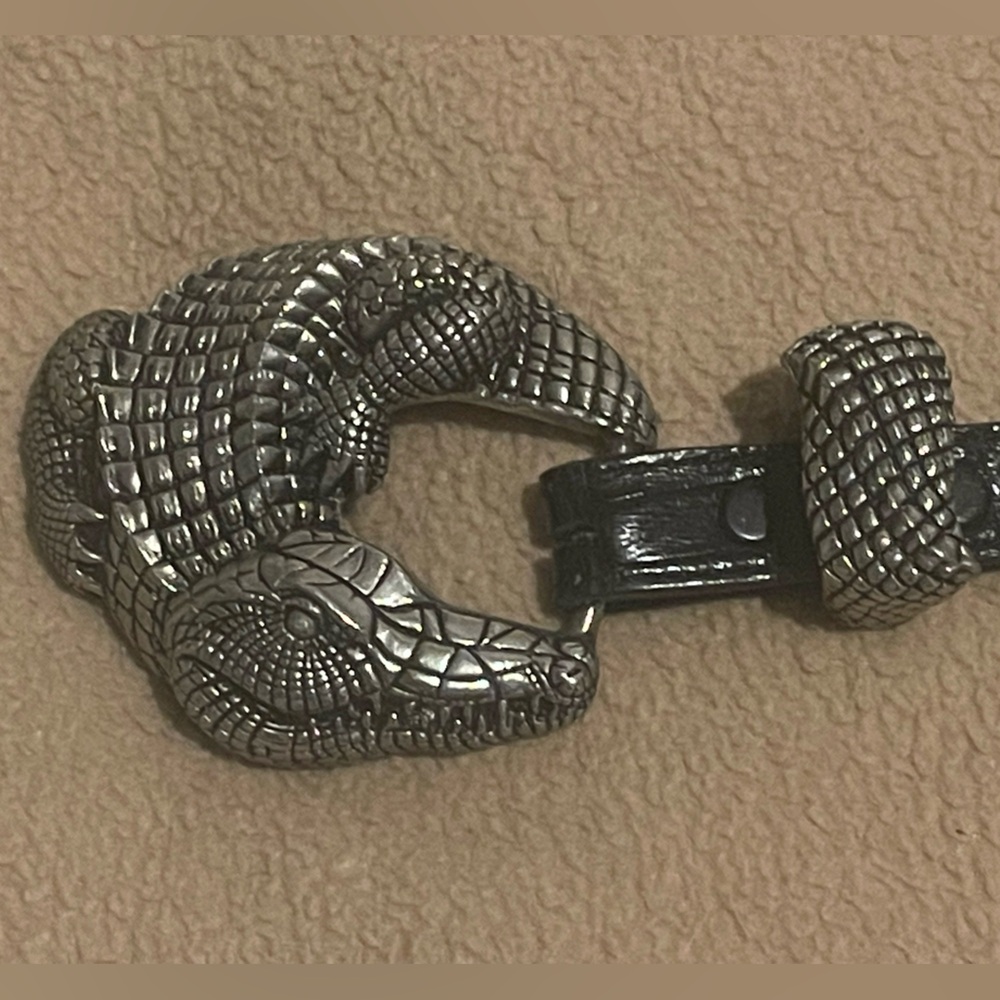 Custom Genuine Alligator Belt with Polished Pewter Alligator Buckle
